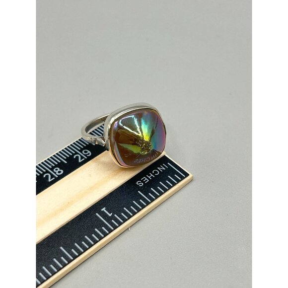 Vintage Sterling Silver 925 Ring with Iridescent Gemstone Size 7.5 - Picture 8 of 9